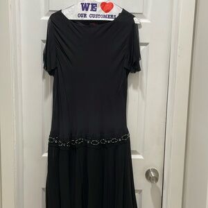 Black drop waist dress with flutter sleeve 100% silk